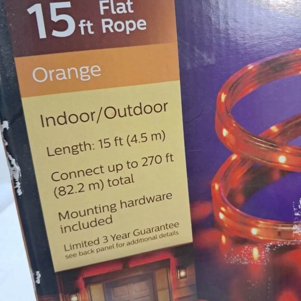NEW Philips Orange Flat Rope Lights 15 ft LED Indoor Outdoor‎ Halloween fall